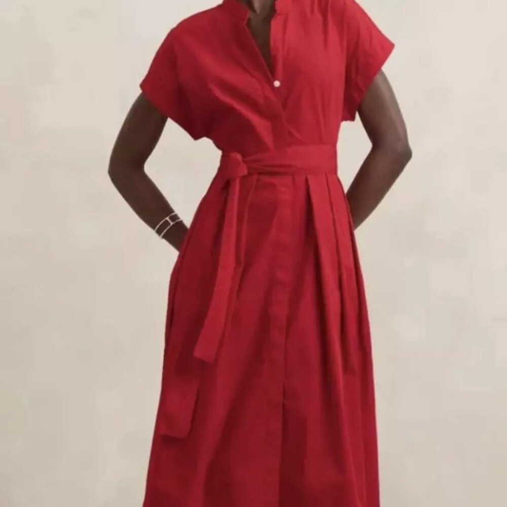 NWT Red Banana Republic Factory Poplin Tie-Waist Midi Dress, size M